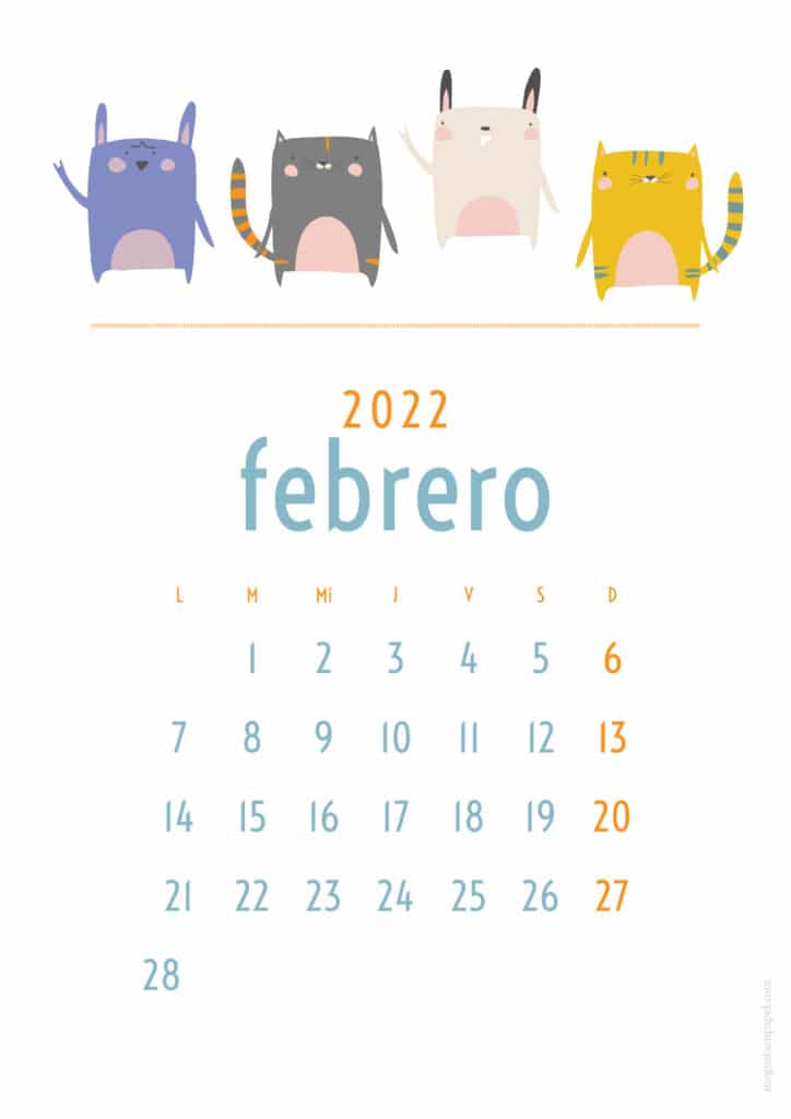 calendario febrero 2022 'perros y gatos'