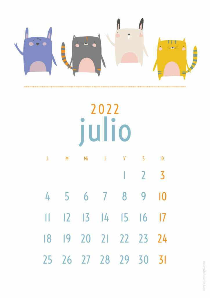 calendario julio 2022 'perros y gatos'