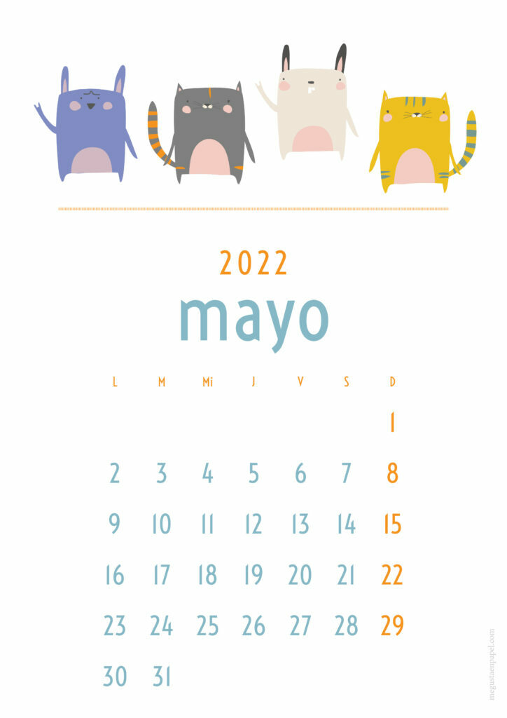 calendario mayo 2022 'perros y gatos'
