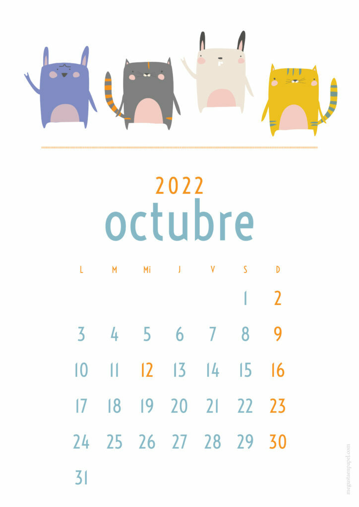 calendario octubre 2022 'perros y gatos'