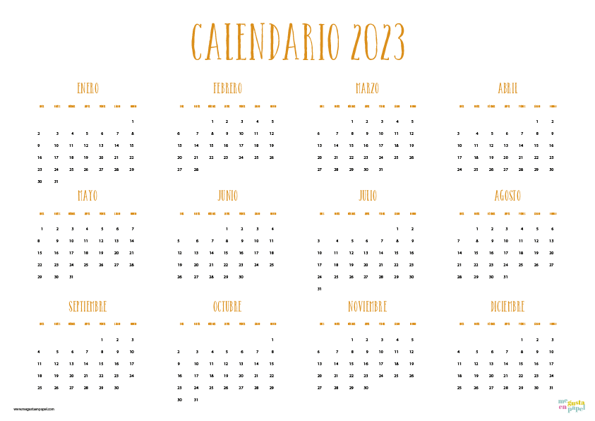 Calendario-horizontal imprimir gratis 2023 megustaenpapel