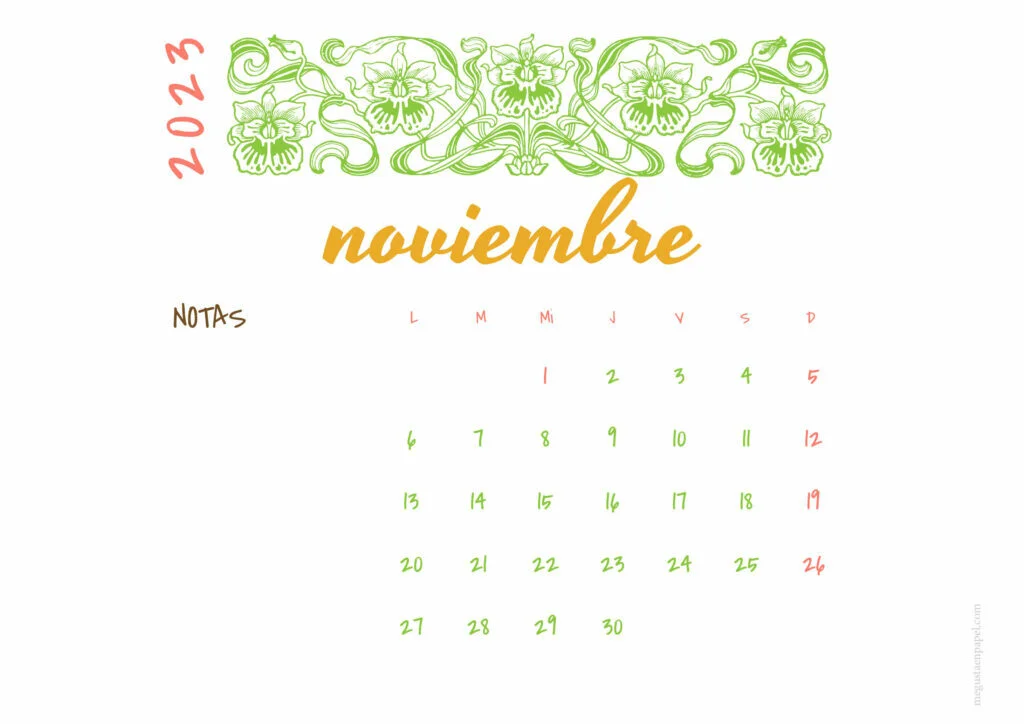 calendario noviembre 2023 'Art Déco'