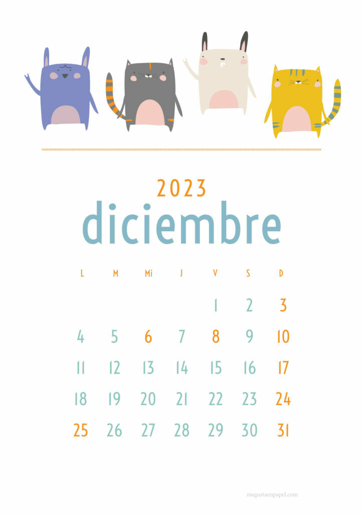 calendario diciembre 2023 'gatos'