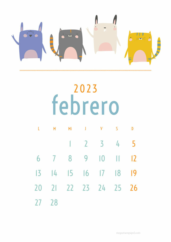 calendario febrero 2023 'gatos'