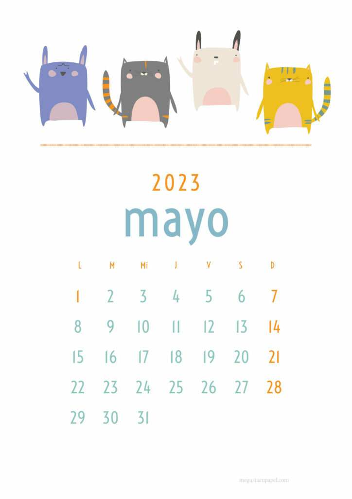 calendario mayo 2023 'gatos'