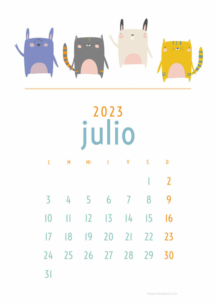 calendario julio 2023 'gatos'