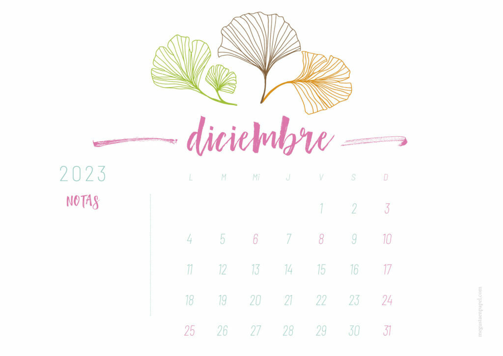 calendario diciembre 2023 'hojas'