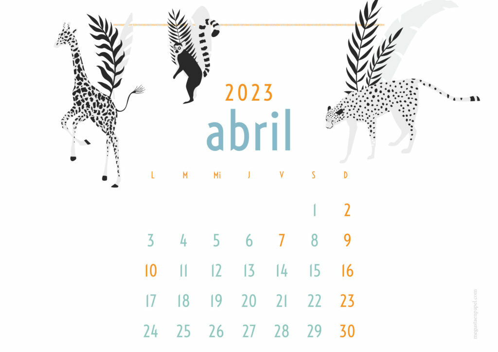 calendario abril 2023 'jungle'