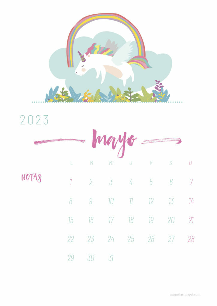 calendario mayo 2023 'unicornio'