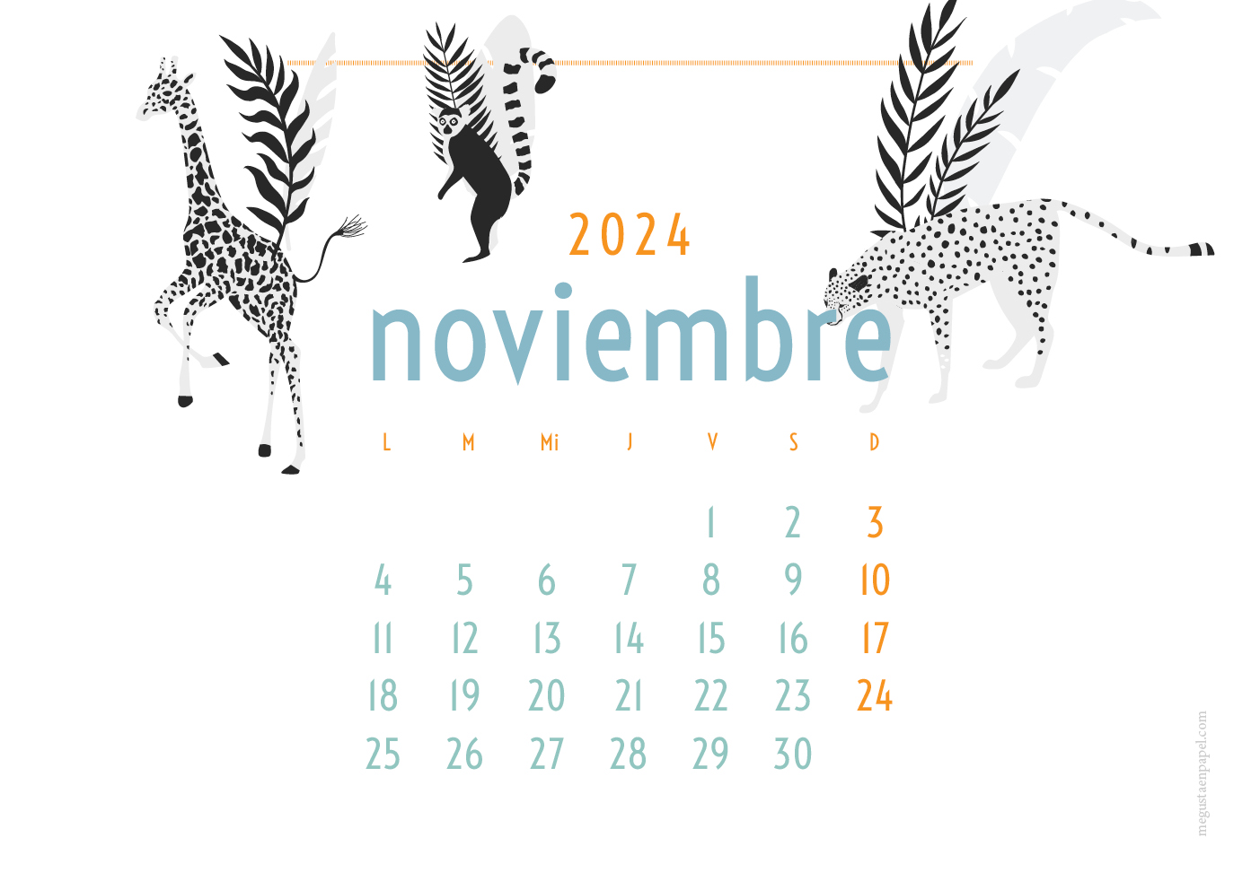 calendario noviembre 2023 'jungla'
