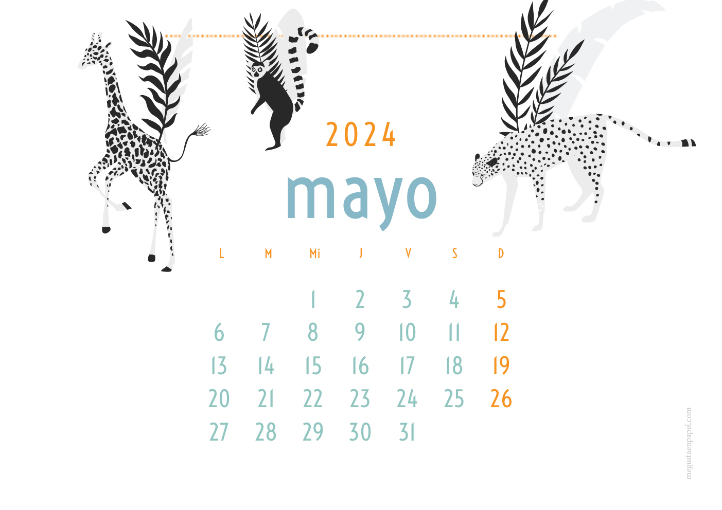 calendario mayo 2023 'jungle'