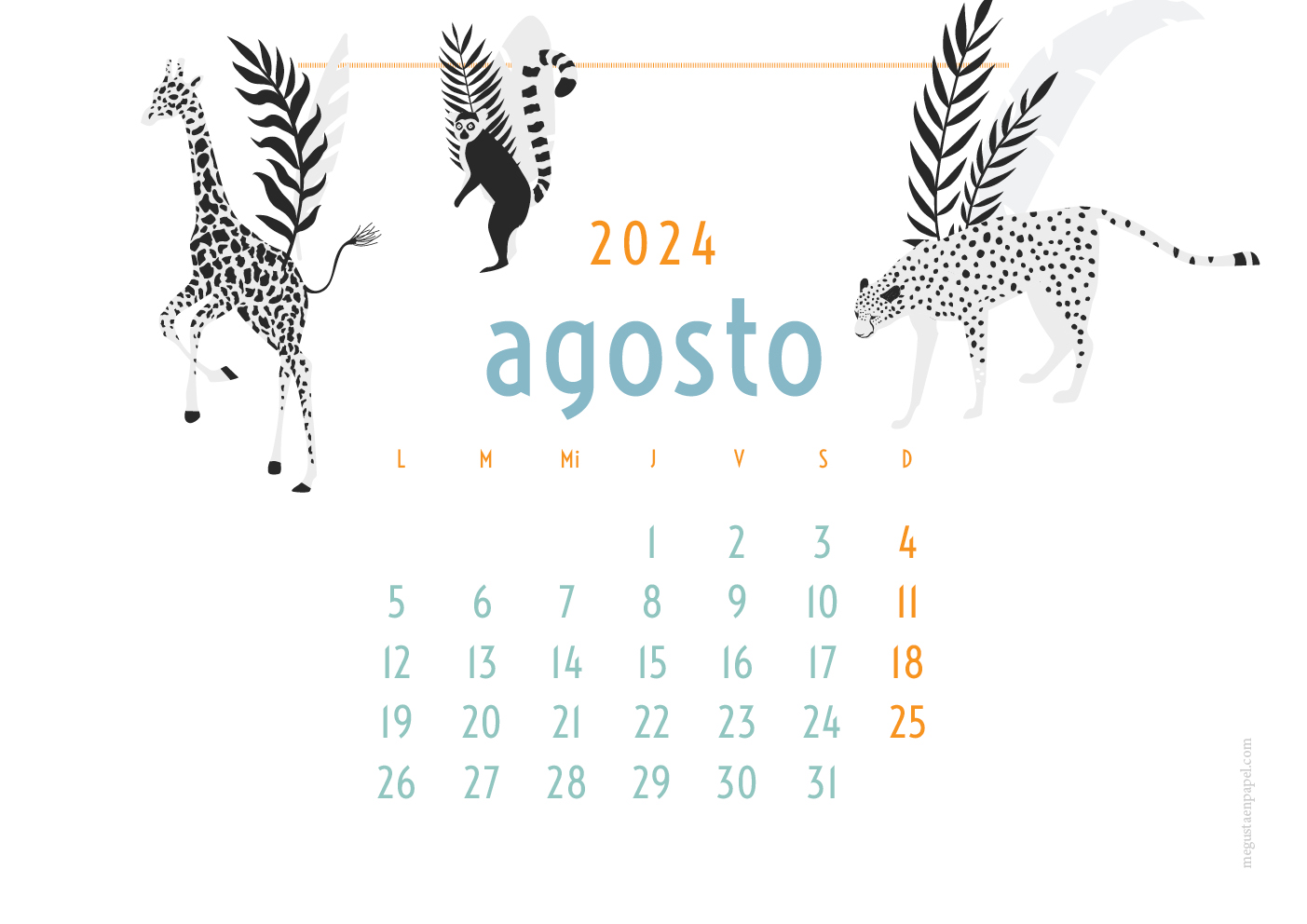 calendario agosto 2023 'jungla'