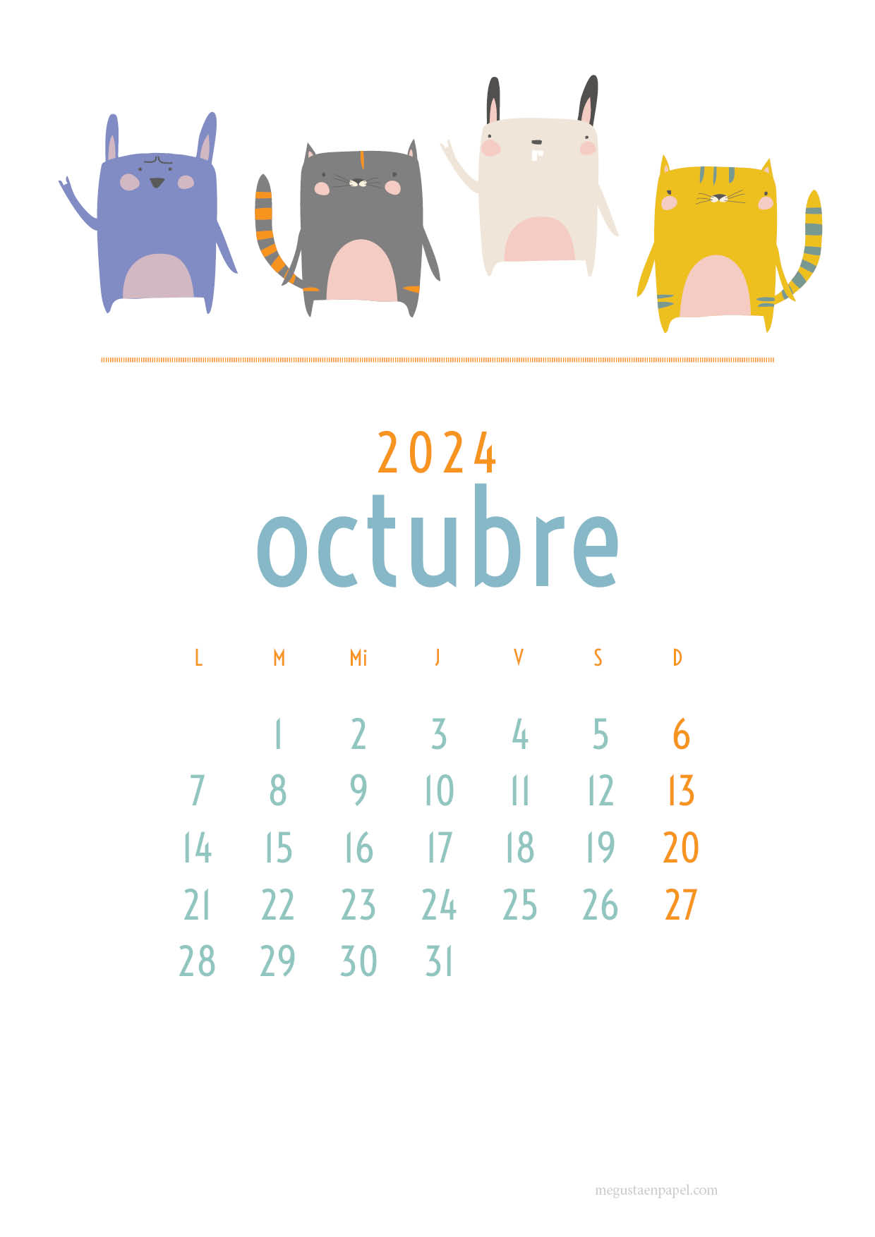 calendario octubre 2023 'gatos'