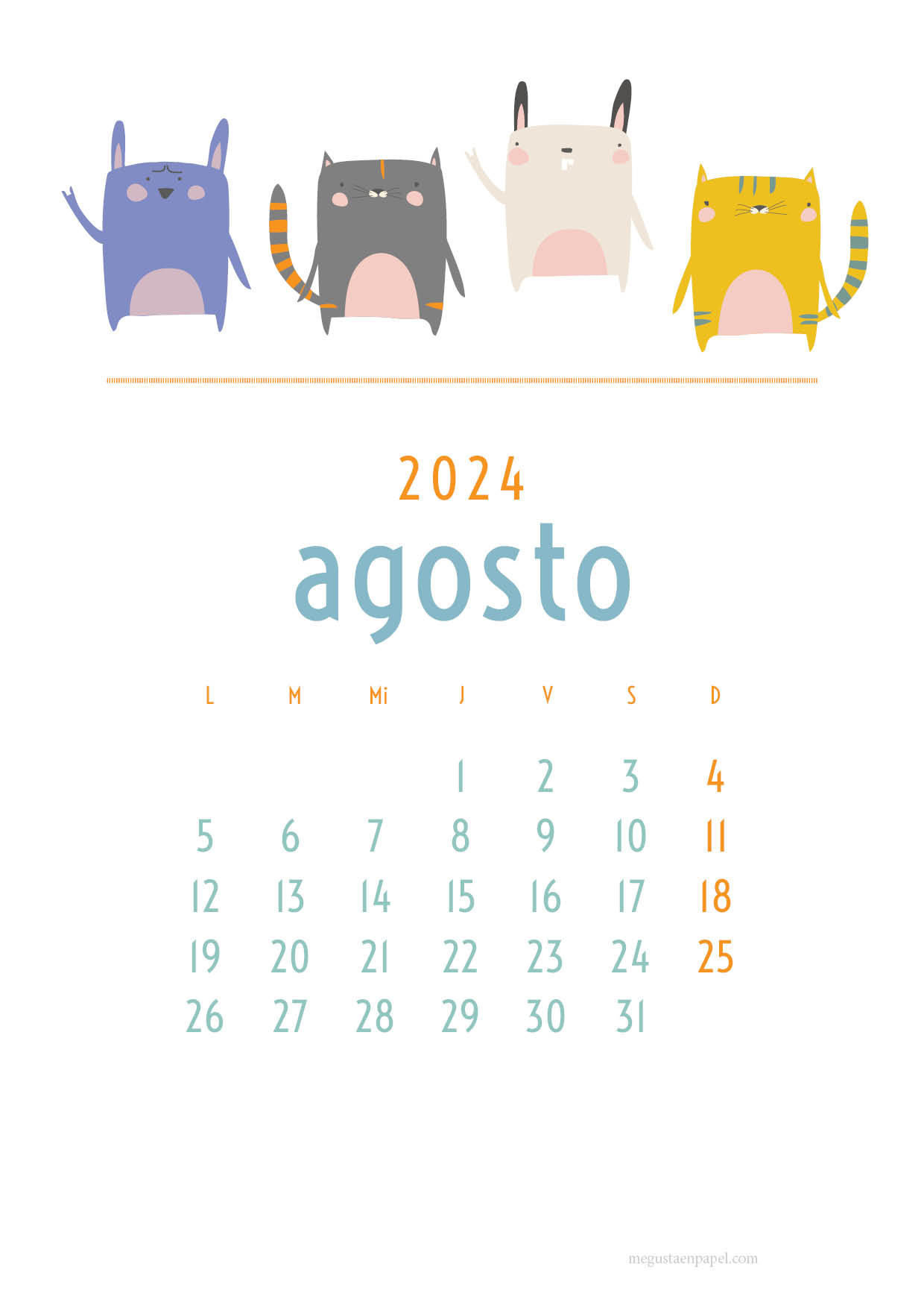 calendario agosto 2023 'gatos'