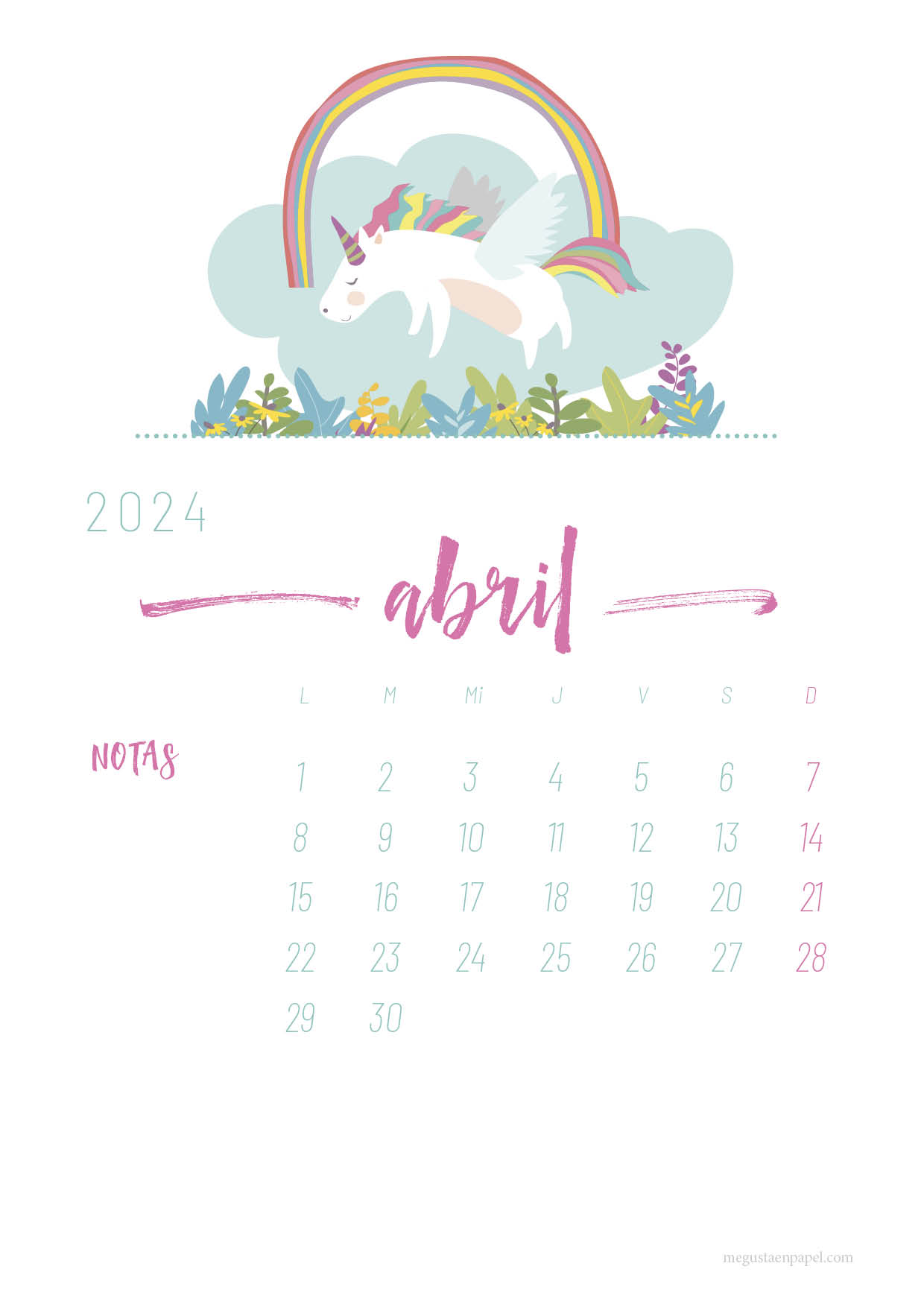 calendario abril 2023 'unicornio'