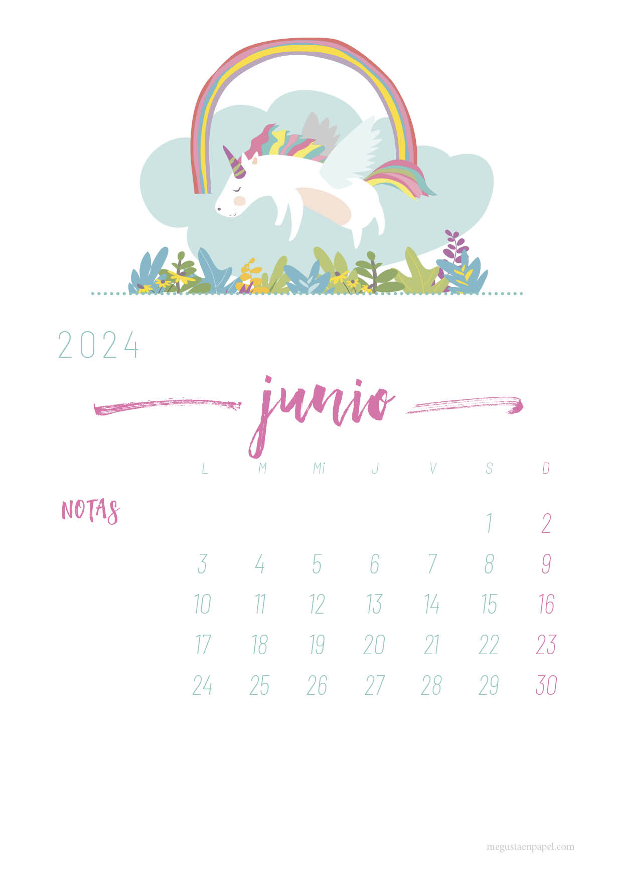 calendario junio 2023 'unicornio'